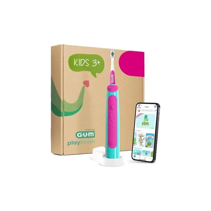 GUM Playbrush Junior 3+ Sonic Toothbrush for Oral Hygiene with 1 Toothbrush and 2 Heads - Pink