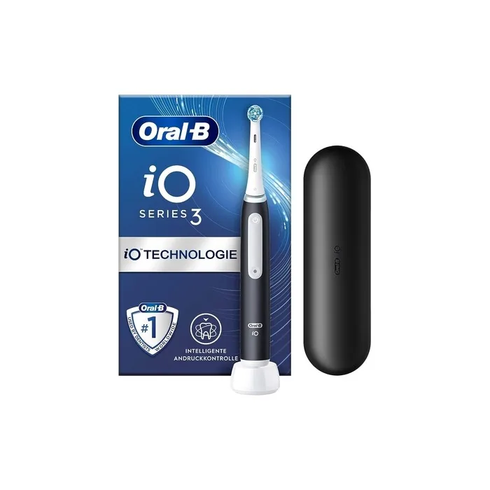 Oral-B iO Series 3 Electric Toothbrush with 3 Cleaning Modes including Sensitive Dental Care, Pressure Sensor & Timer, Travel Case, Designed by Braun - Matt Black