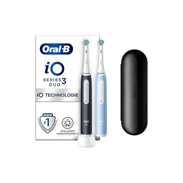 Oral-B iO Series 3 Electric Toothbrush with 2 Brush Heads 3 Cleaning Modes - Matt Black/Ice Blue