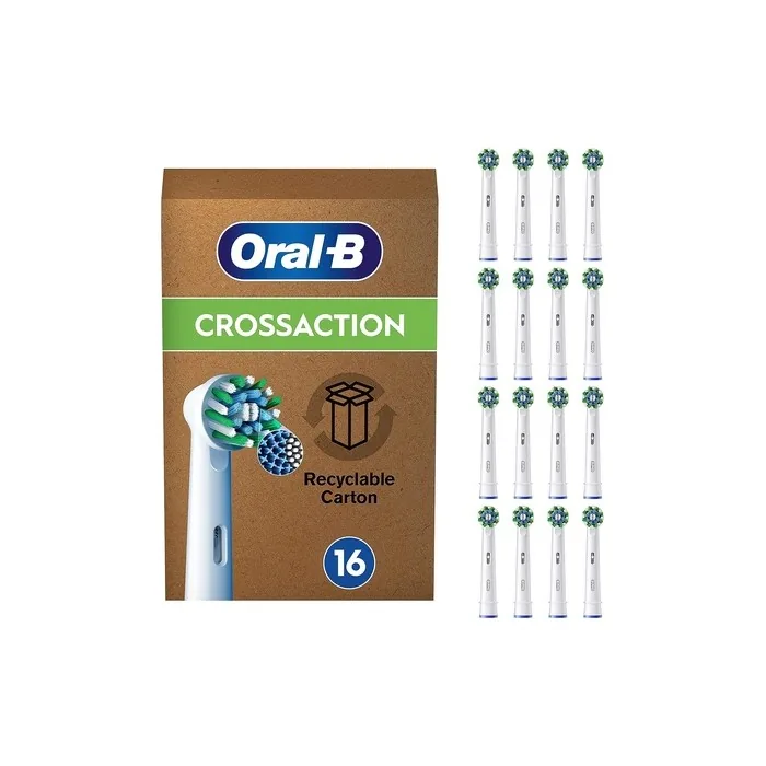Oral-B Pro Cross Action Electric Toothbrush Head X-Shape and Angled Bristles Pack of 16 Toothbrush Heads White