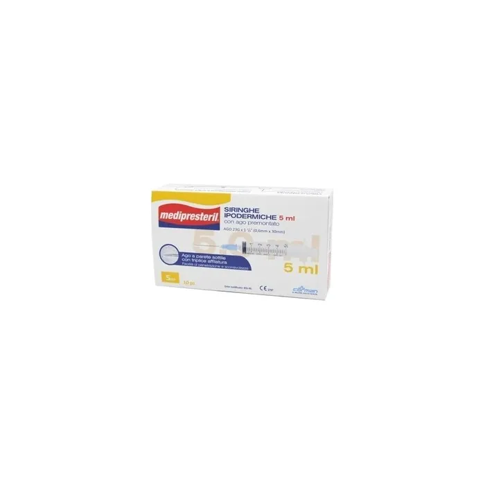 Corman Medipresteril Hypodermic Syringes With Preattached Needle 10 Syringes Of 5ml