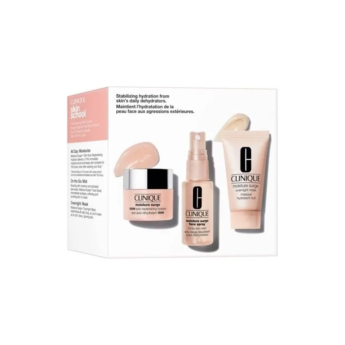 Clinique Moisture Surge Skincare Set with Auto-Replenishing Hydrator, Face Spray, and Overnight Mask