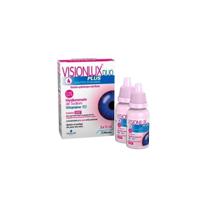 Novax VisionLux Plus Eye Drops Duo 0.3% Hyaluronic Acid and Vitamin B12 2x10ml - Pack of 2