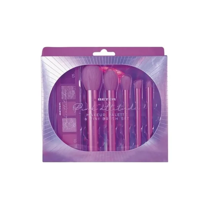 Beter Makeup Brush Set with Highlighter, Blush, and Eyeshadows in Pink