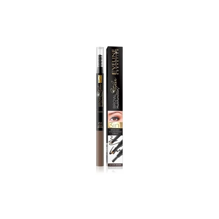 Eveline Brow Multifunction 3 In 1 Brow Liner Filling Powder & Brush 02 Dark Brown