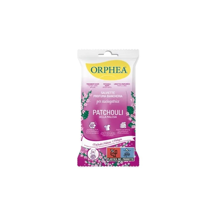 Orphea Cleaning Wipes 20 Pieces - Laundry Scent Notes - Fresh and Cozy Patchouli Scent - Antistatic Effect and Brilliant Colors Patchouli