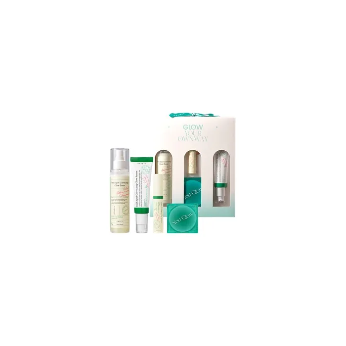 Axis-Y Glow Your Ownway Set Dark Spot Correcting Glow Toner Vegan Collagen Eye Serum Dark Spot Correcting Glow Serum You Glow Compact Mirror