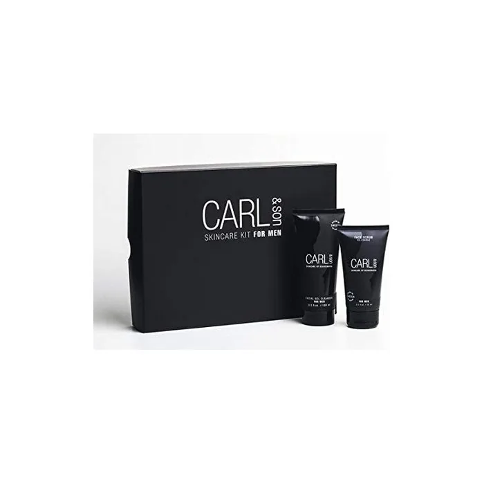 CARL&SON Facial Care Set for Men with Gel Cleanser 100ml and Face Scrub 75ml - Anti-Aging Vegan Cleansing and Peeling for All Skin Types