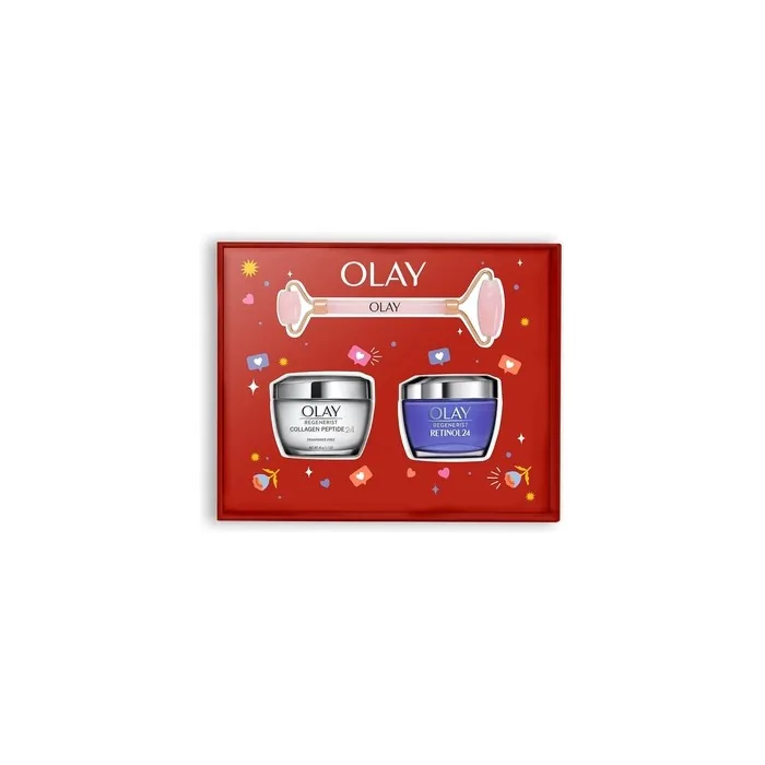 Olay Gift Set with Box and Face Roller, Collagen Peptides 24 Cream and Unscented Retinol Cream