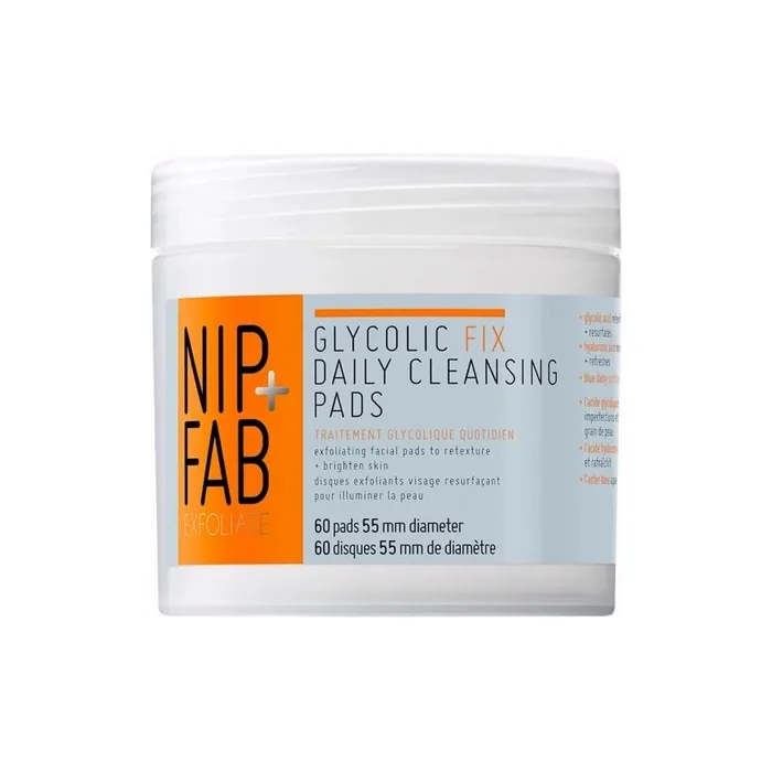 Nip + Fab Glycolic Acid Fix Daily Cleansing Pads for Face with Hyaluronic Acid, Witch Hazel, Exfoliating Resurfacing AHA Facial Pad for Exfoliation Even Skin Tone Brighten Skin