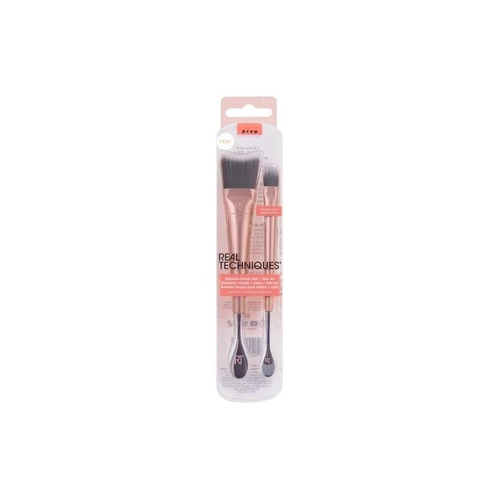 Real Techniques Skincare Brush Duo for Hands Free Application of Serums, Creams, and Toners - 2 Piece Set Pink