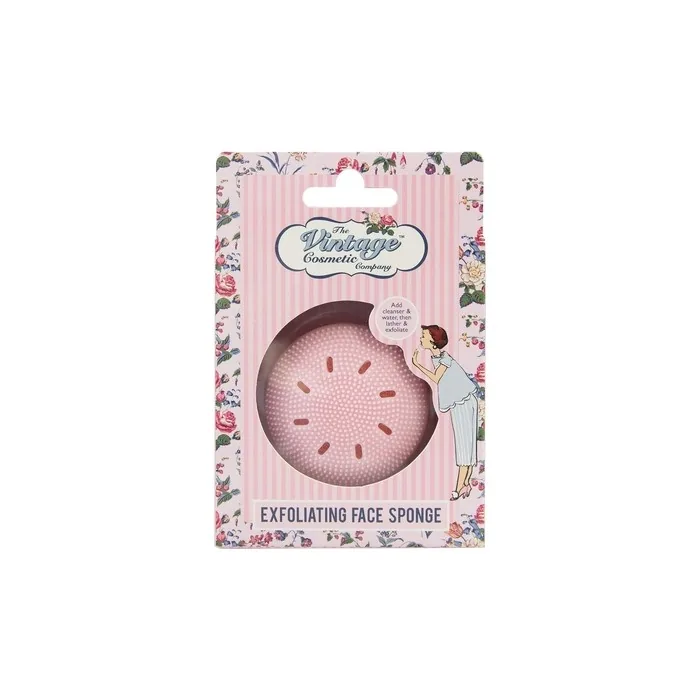 The Vintage Cosmetic Company Exfoliating Face Sponge with Silicone Bristles Gentle on Skin Skincare Accessory Pink Design