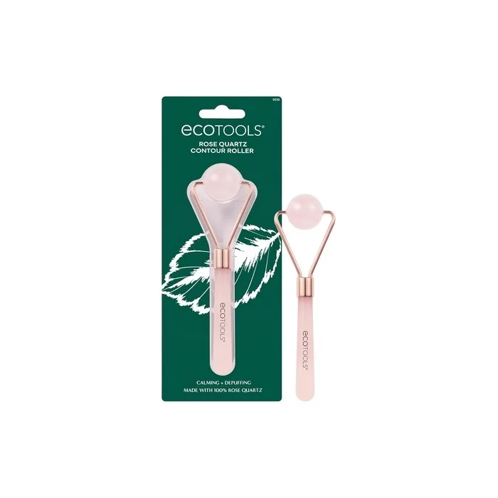 Ecotools Rose Quartz Contour Roller Skincare Sculpting Tool Facial Roller For Depuffing Calming Skin Unique Ball Shape Natural Beauty Tool Pink