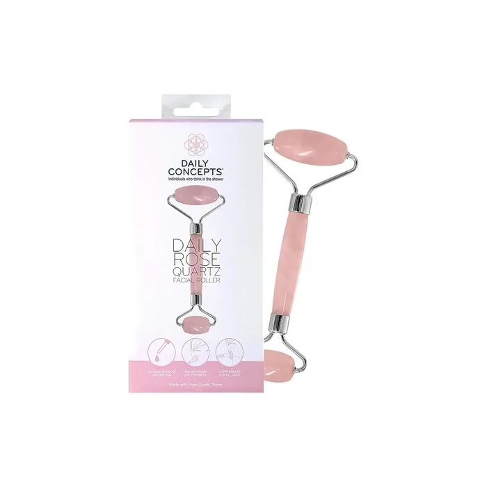 Daily Concepts Daily Rose Quartz Facial Roller Helps Flush Lymphatic System Increase Circulation Reduce Puffiness and Purify Face Vegan 150g