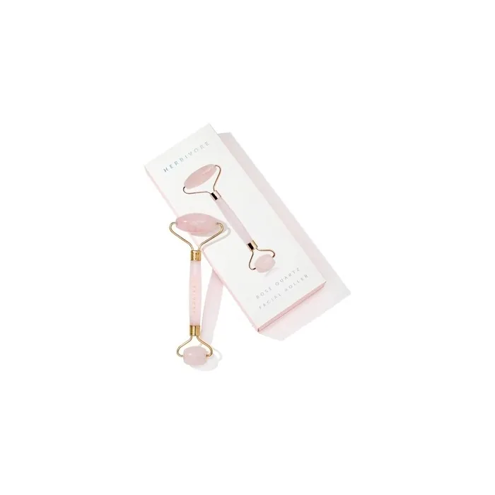 HERBIVORE Stone Facial Roller Helps Reduce Puffiness Ease Muscle Tension and Improve Skin Elasticity Lymphatic Drainage 1 Count Rose Quartz Roller