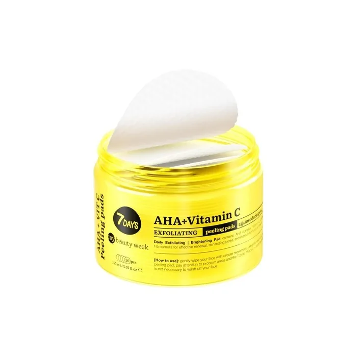 7Days Skincare Exfoliating Pads Face Care Cleanser with Glycolic Acid, AHA and Vitamin C Pigmentation Treatment Exfoliator Vit C 1 count