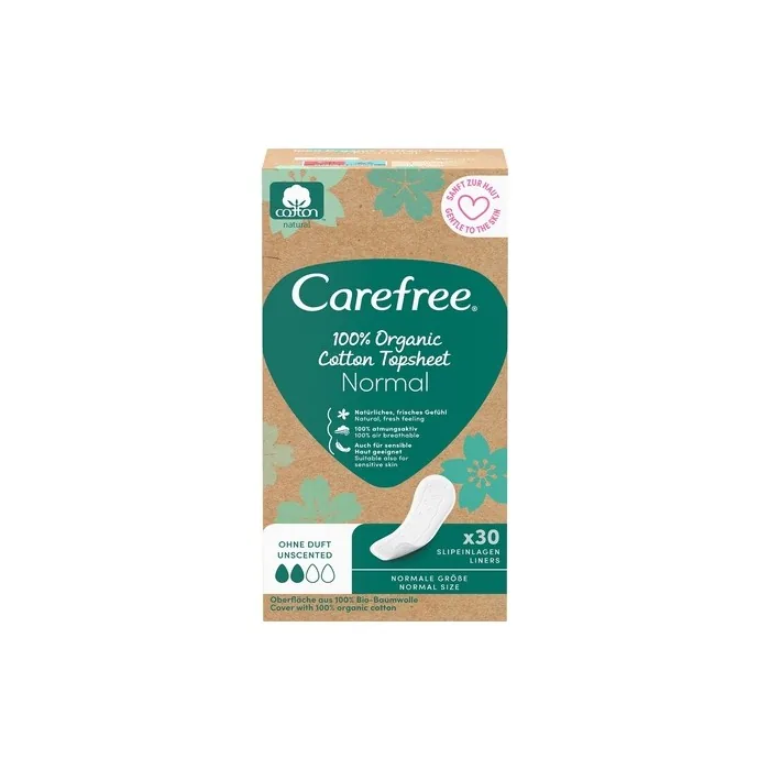 Carefree 100% Organic Cotton Topsheet Normal Hygiene Pads - 30 Pieces