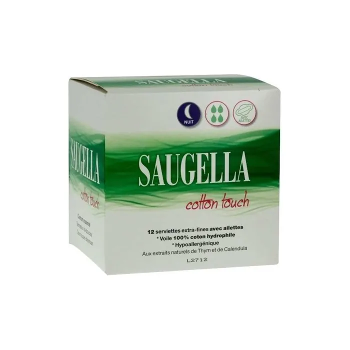 Saugella Cotton Touch Night Extra-Thin Sanitary Napkins with Wings 12 Count