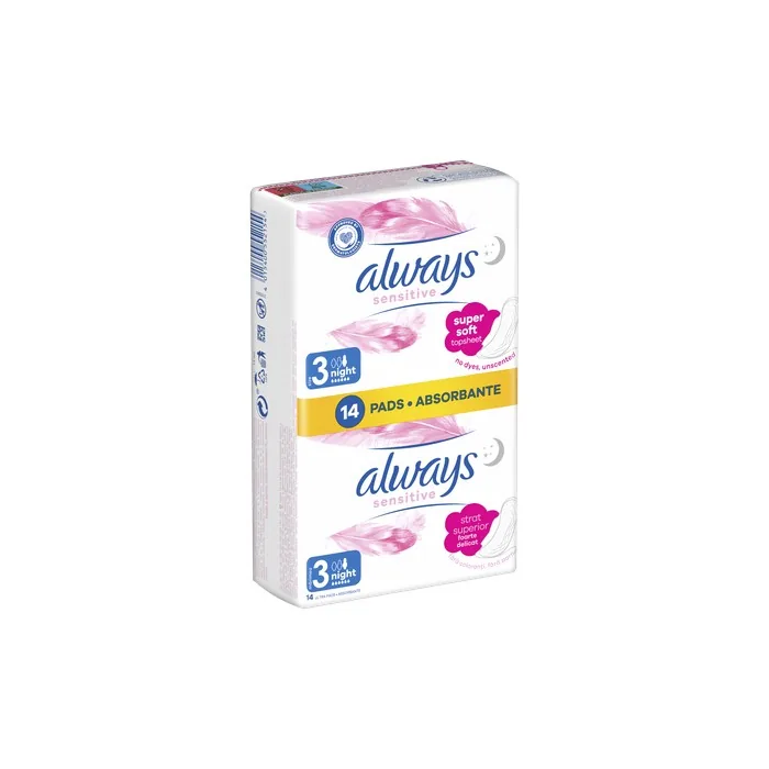 Always Always Ultra Sensitive Night Sanitary Towels With Wings - Size 3, 14 Pads