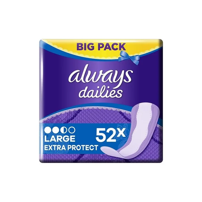 Always Dailies Extra Protect Panty Liners Large with Absorbent Core 52 Count