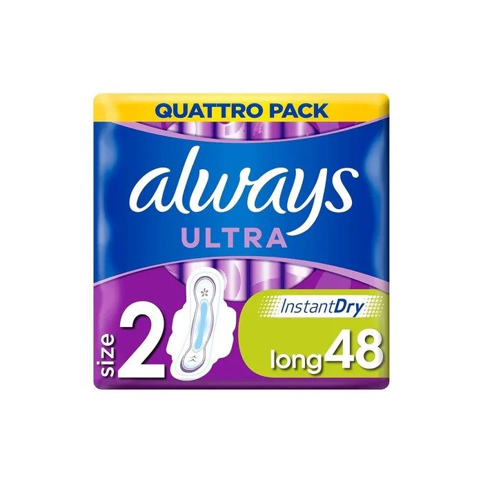 Always Ultra Long Size 2 Sanitary Towels with Wings 48 Pads Super Absorbent