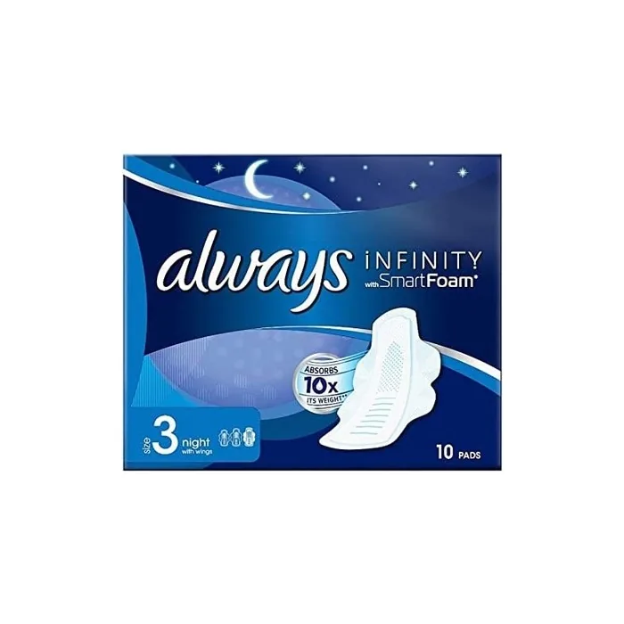 Always Infinity Night Sanitary Pads with Wings Size 3 10 Count