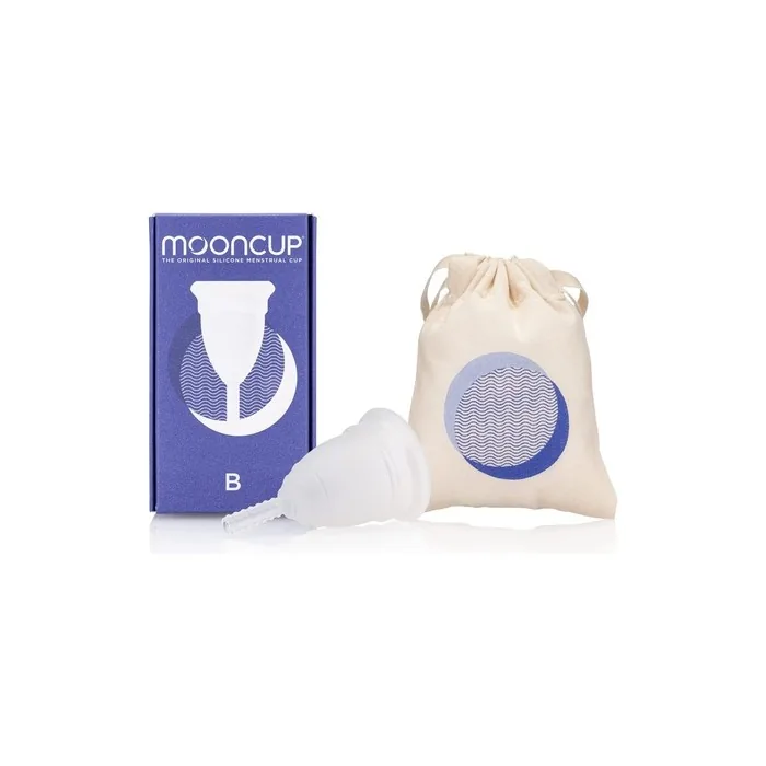 Mooncup The Original Silicone Menstrual Cup Size B Reusable Soft Period Cup Sustainable Eco Friendly Hypoallergenic Organic Cotton Bag Included