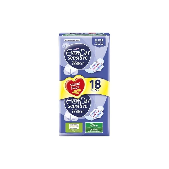 Everyday Sensitive Cotton Absorbent Ultra Long with Wings Filter with Cotton 18 Units