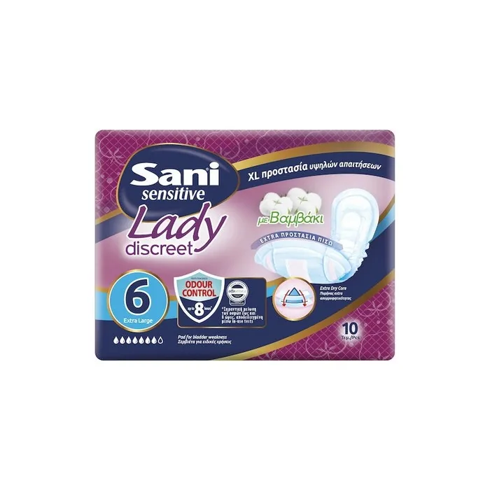 Sani Sensitive Lady Discreet With Cotton No6 Extra Large 10 Pieces