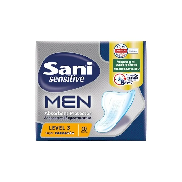 Sani Sensitive Men Super Level 3 Absorbent Protective Pads For Incontinence 10 Pieces