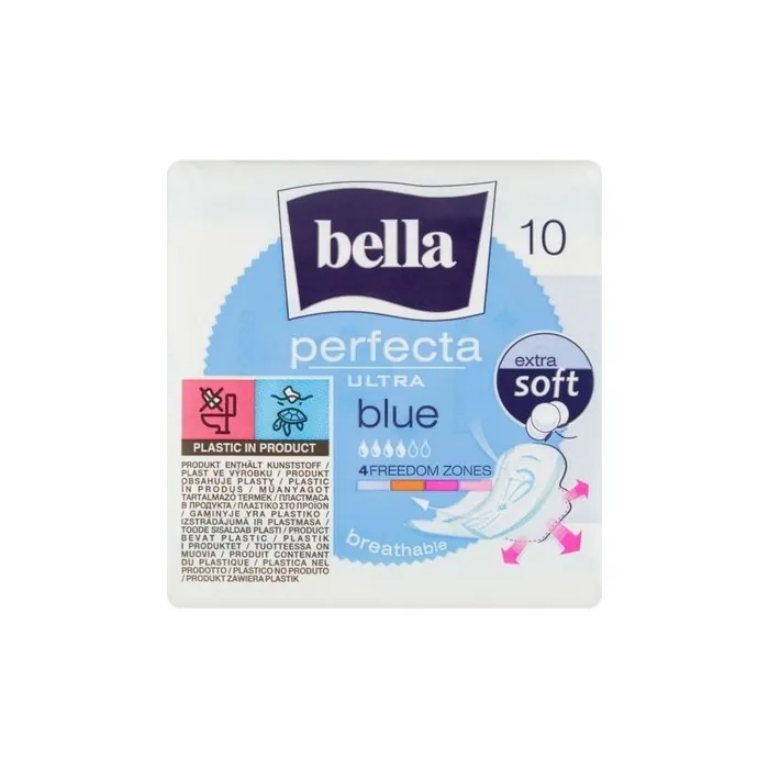 Bella Perfecta Ultra Blue Sanitary Pads with Wings 10 Count
