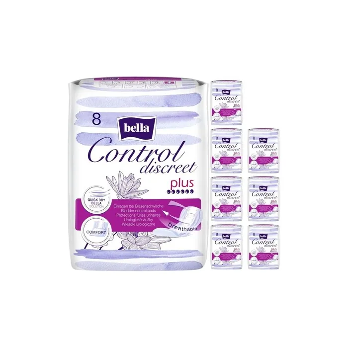 Bella Control Discreet Hygiene Pads Plus for Light Bladder Weakness 8 Packs of 8 Pieces