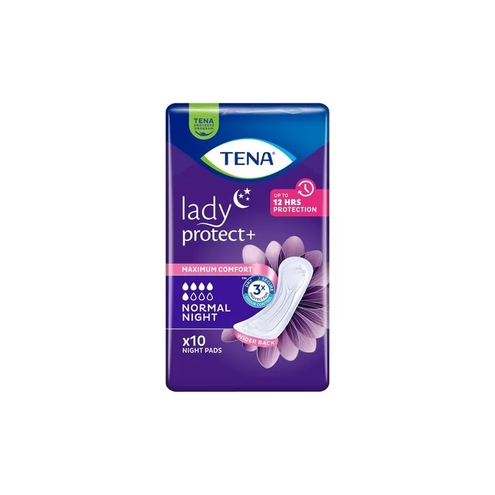 Tena Lady Anatomical Sanitary Towels, Normal Night - 10 Pieces