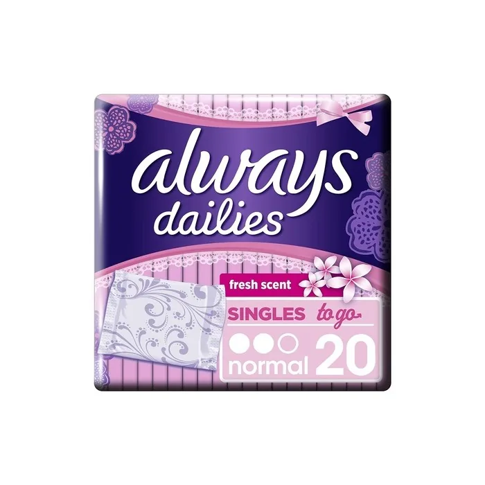 Always Dailies Singles to Go Fresh Panty Liners 20 Count