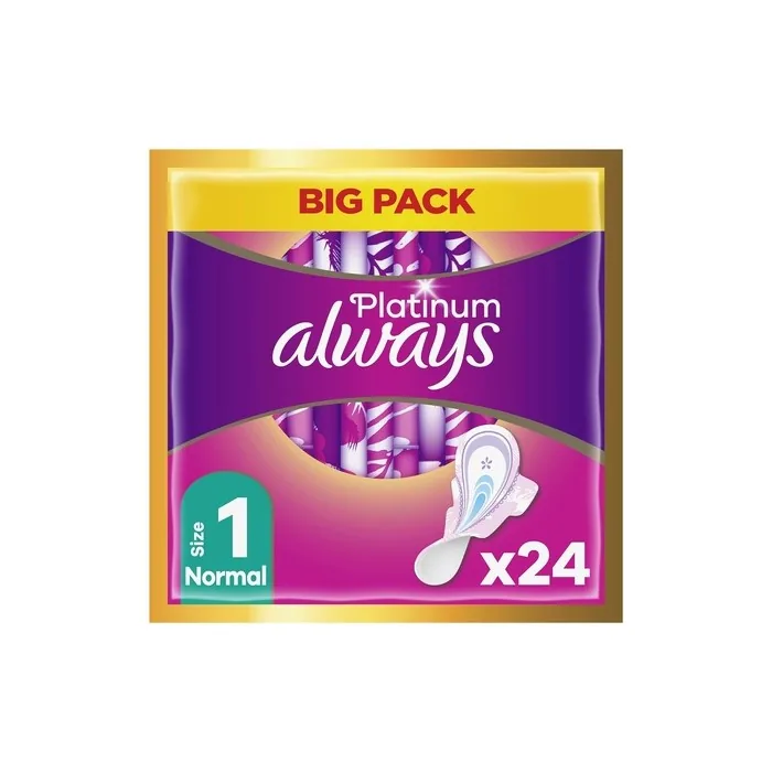 Always Platinum Normal Sanitary Towels With Wings 24 Pads Size 1 - Pack of 24