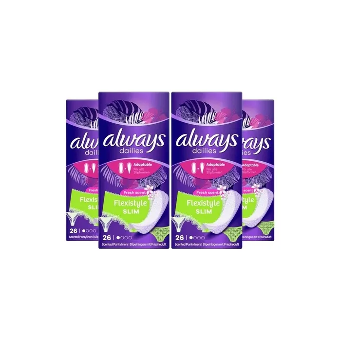 Always Dailies Flexistyle Slim Fresh Scent Pantyliners 26 Per Pack 104 Liners Total