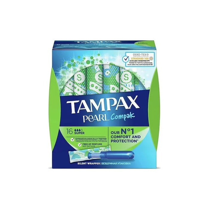 Tampax Pearl Compak Silent Wrapper For Increased Flow 16 Count