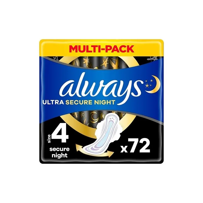 Always Ultra Secure Night Size 4 with Wings 72 Pads