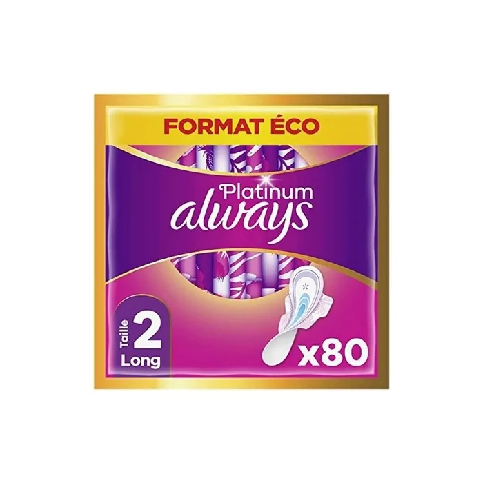 Always Platinum Damenbinden with Wings Long Plus Size 2 Medium Flow Eco-Format 80 Individually Wrapped