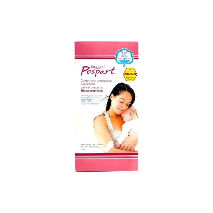 Indasec Postpartum Women's Pads With Wings Specifically For The Second Phase Of Birth 100 Cotton Hypoallergenic