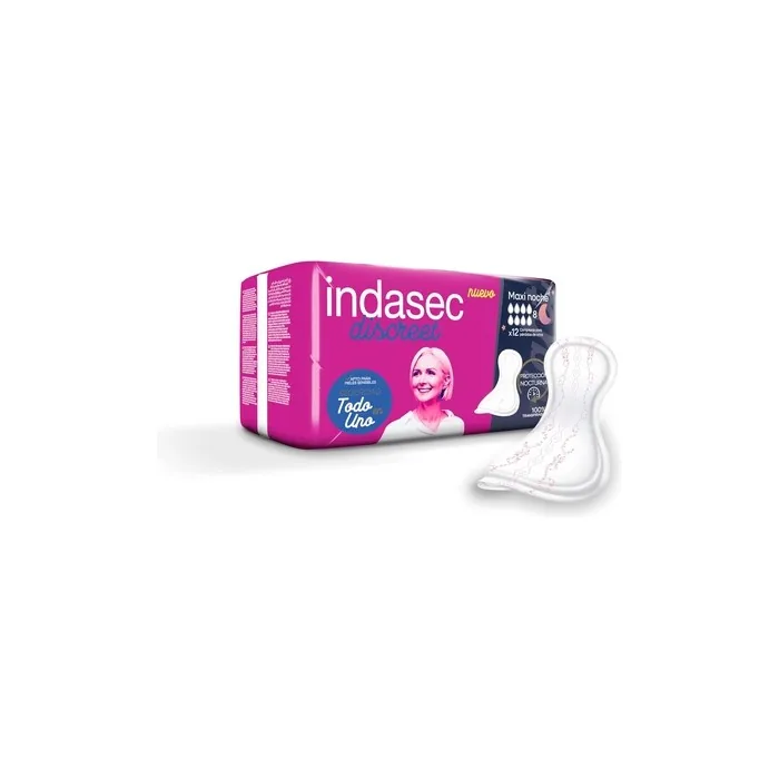 Indasec Discreet Maxi Night Urine Loss Pads - Pack of 12