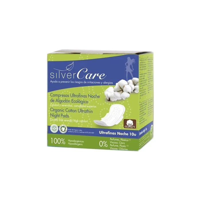 Silver Care Ultra-Thin Cotton Night Pads With Wings - 10 Pieces