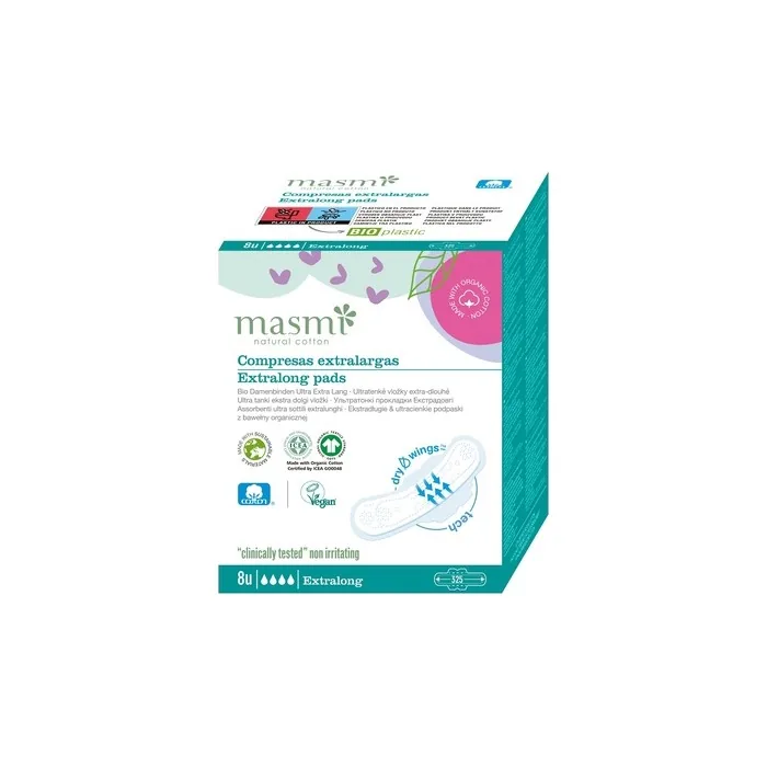 Masmi Natural Cotton Extralong Pads - 8 Pieces
