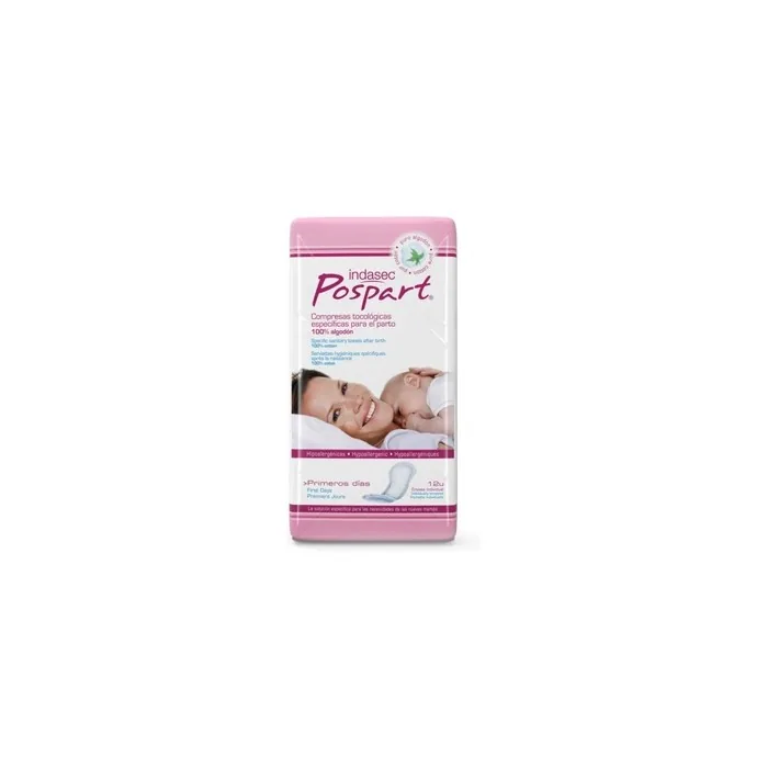 Indasec Postpartum Feminine Hygiene Pads Cotton 12 Count