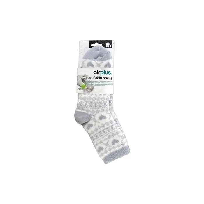 Airplus Aloe Cabin Moisturizing Socks 35-41 - White/Gray Heart Patterns