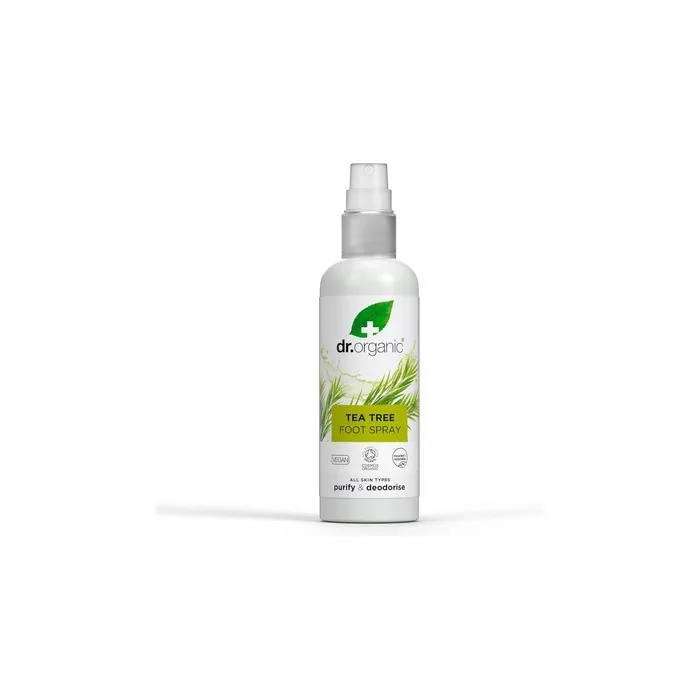 Dr Organic Tea Tree Foot Spray Deodorizing Cleansing Quick-Drying Aluminum-Free with Natural Peppermint Oil Vegan Cruelty-Free Paraben & SLS-Free Certified Organic 100ml