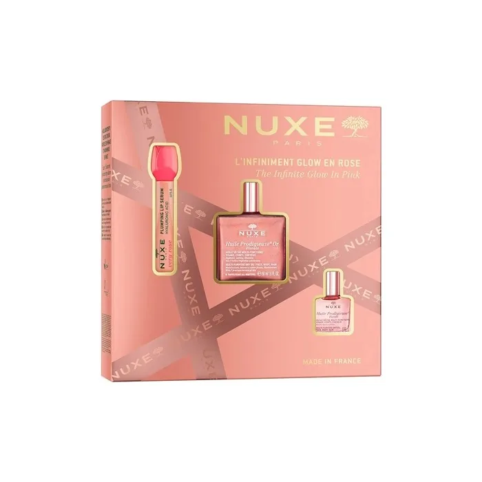 Nuxe The Infinite Glow Set In Pink Includes 8ml Very Rose Serum 50ml Huile Prodigieuse Or Florale Dry Oil And 10ml Huile Prodigieuse Florale Dry Oil