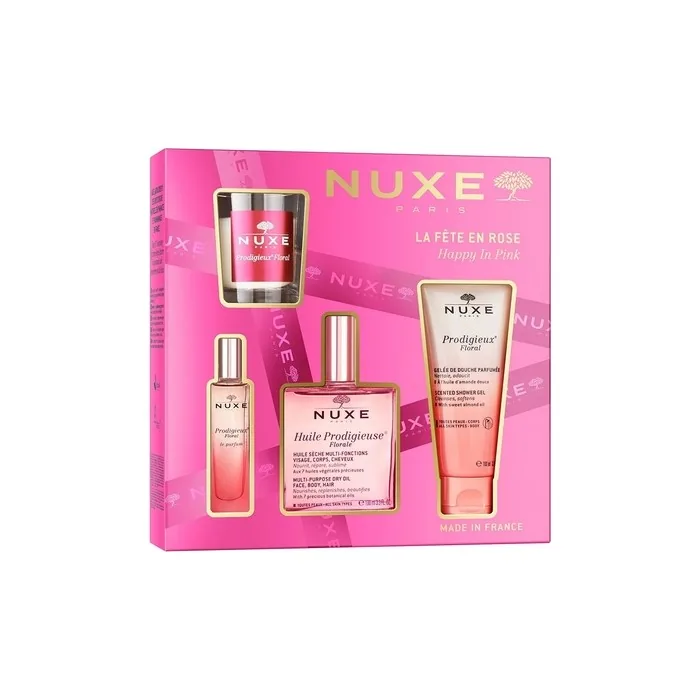 Nuxe Happy In Pink Set Includes 100ml Floral Dry Oil 100ml Shower Gel 15ml Edp Spray And 60g Scented Candle