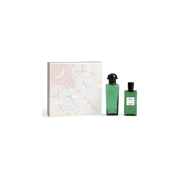 Hermes Perfume Set Unisex Green Orange Water Case