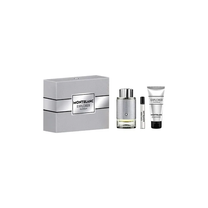Mont Blanc Explorer Platinum Eau De Parfum Spray 100ml Set With Miniature Edp 7.5ml And Shower Gel 100ml